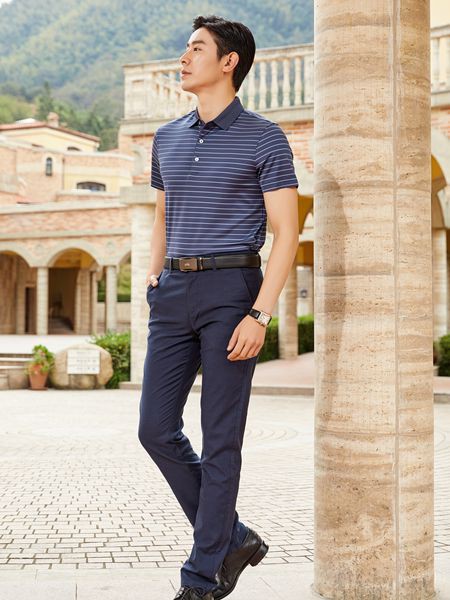 老爷车男装2023春夏季藏蓝色polo衫