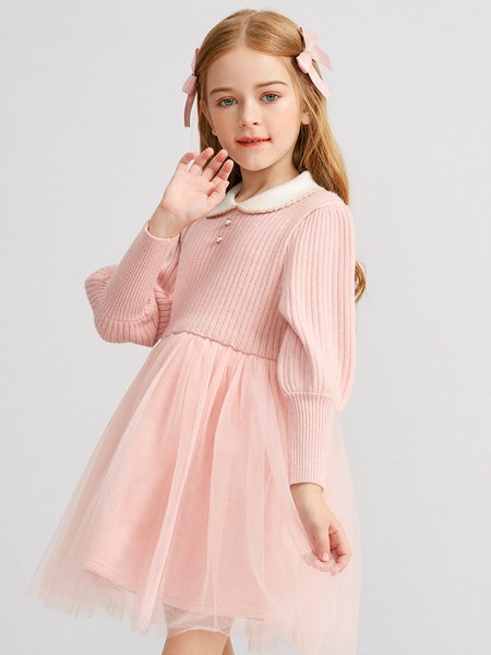 笛莎童装2023春夏季粉色连衣裙