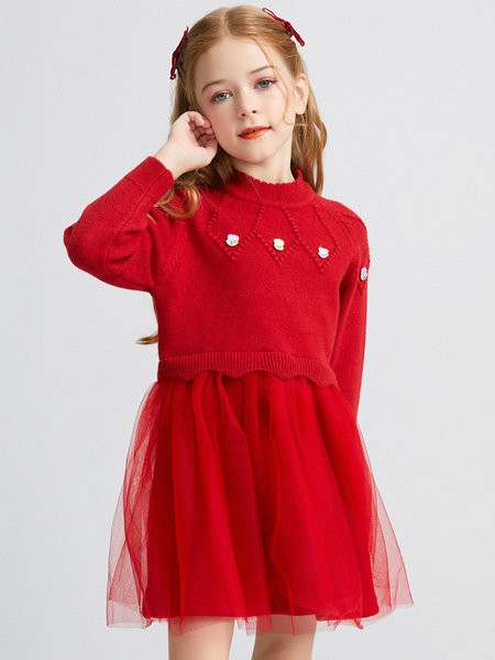 笛莎童装2023春夏季红色连衣裙