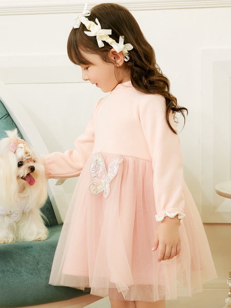 笛莎童装2023春夏季粉色连衣裙