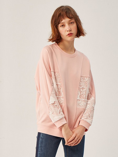 巧帛女装2023春夏季粉色T恤