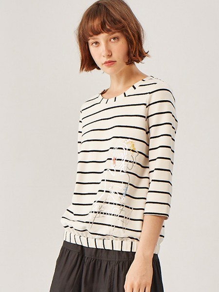 巧帛女装2023春夏季白色T恤