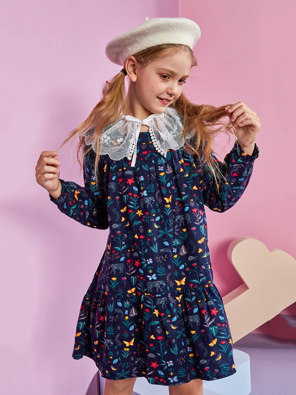 青蛙皇子2023春夏季藏蓝色连衣裙