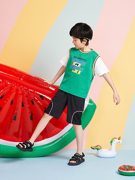 红蜻蜓童装2023春夏季拼色T恤