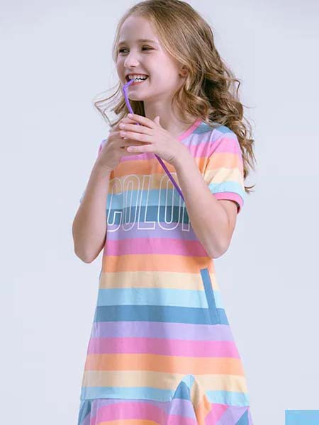 力果童装2023春夏季拼色连衣裙