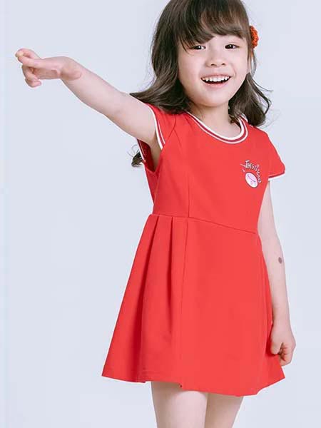 力果童装2023春夏季红色连衣裙