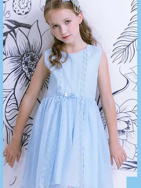 力果童装2023春夏季蓝色连衣裙