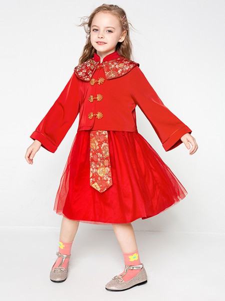 时尚小鱼童装2022秋冬季红色纱裙