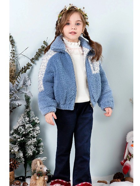 时尚小鱼童装2022秋冬季蓝色棉服