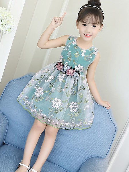 ABCKIDS童装2023春夏季绿色连衣裙