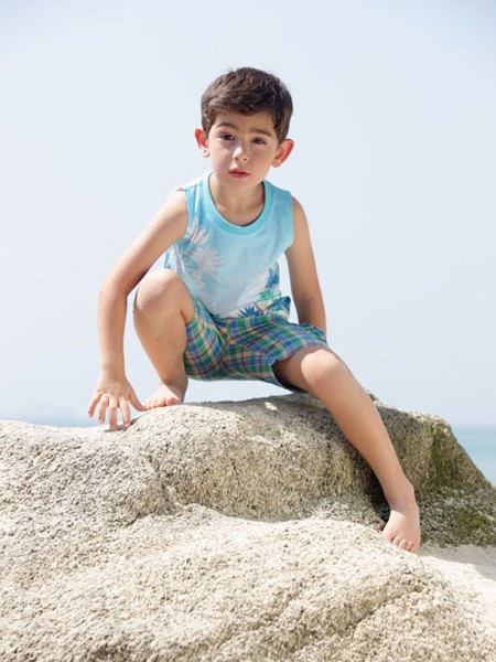 野豹童装2023春夏季蓝色背心