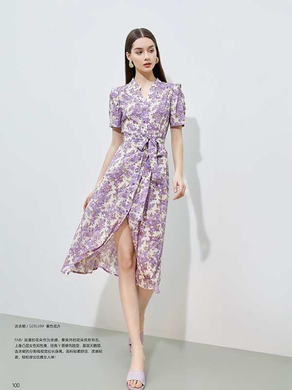 爱依莲女装2023春夏季白色连衣裙