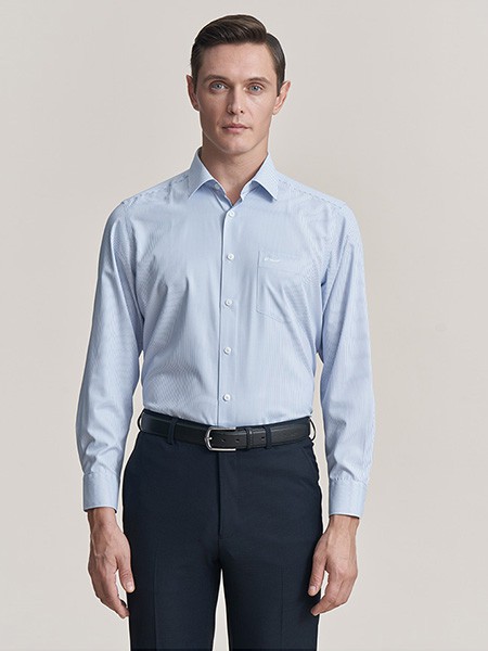 希努尔男装2023春夏季蓝色衬衫