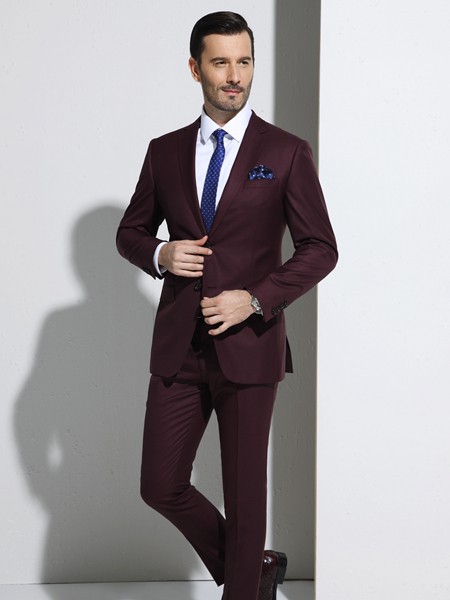 希努尔男装2023春夏季酒红色西装