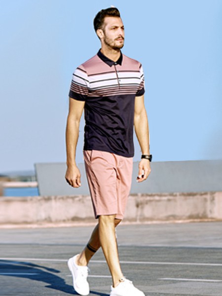 希努尔男装2023春夏季粉色短裤