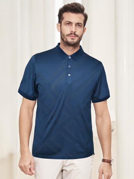 希努尔男装2023春夏季藏蓝色polo衫