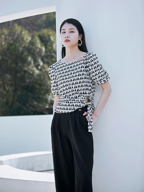 她谷女装2023春夏季黑色长裤