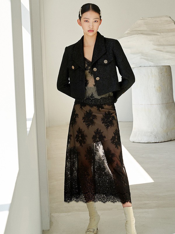 红贝缇女装2023春夏季黑色长裙