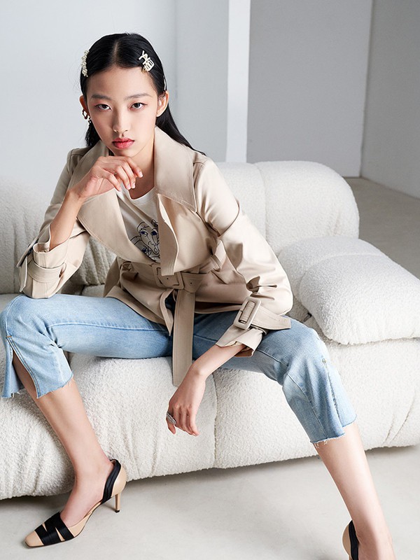 红贝缇女装2023春夏季蓝色长裤