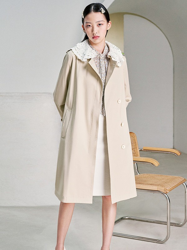 红贝缇女装2023春夏季卡其色大衣