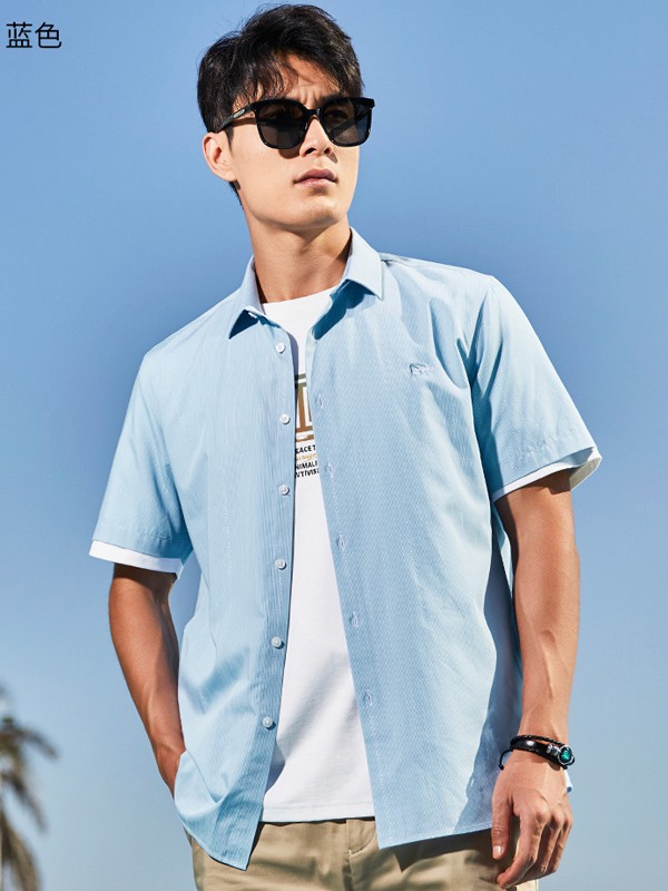 才子男装2023春夏季蓝色衬衫