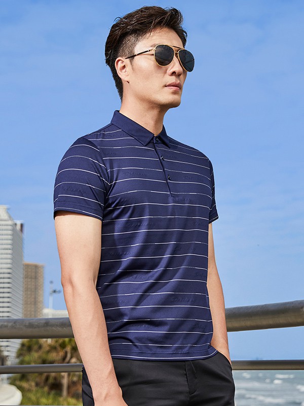 才子男装2023春夏季藏蓝色polo衫