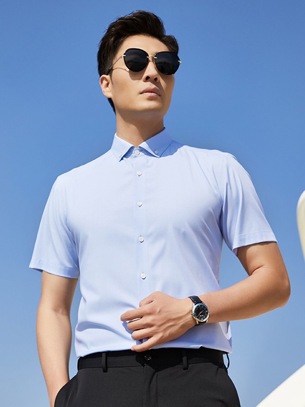 才子男装2023春夏季蓝色衬衫