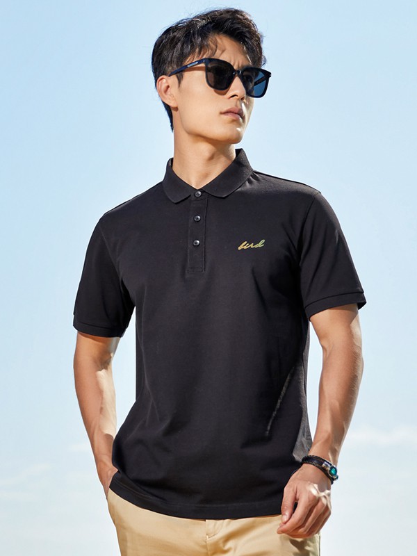 才子男装2023春夏季黑色polo衫