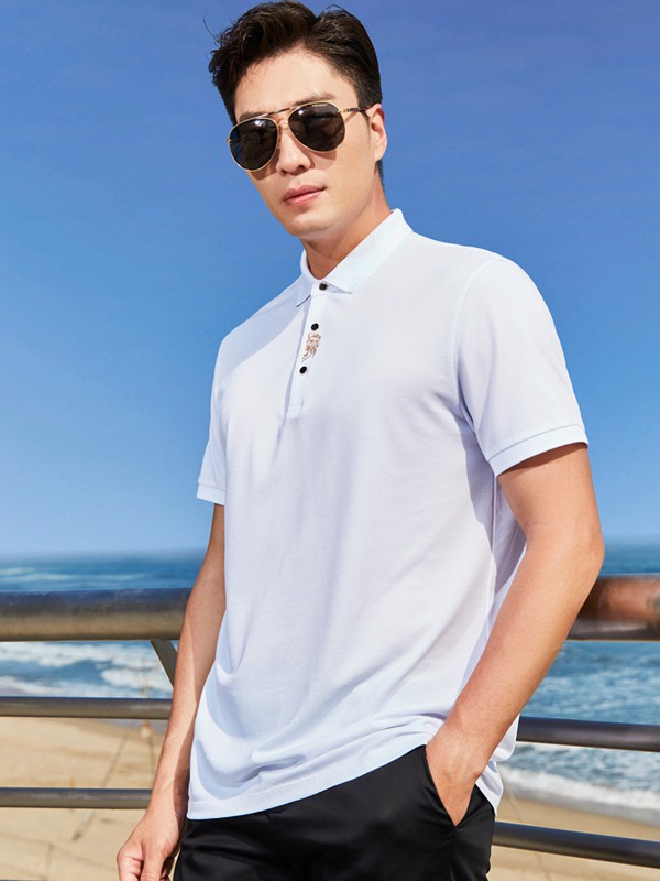 才子男装2023春夏季白色polo衫