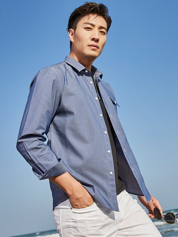 才子男装2023春夏季蓝色衬衫