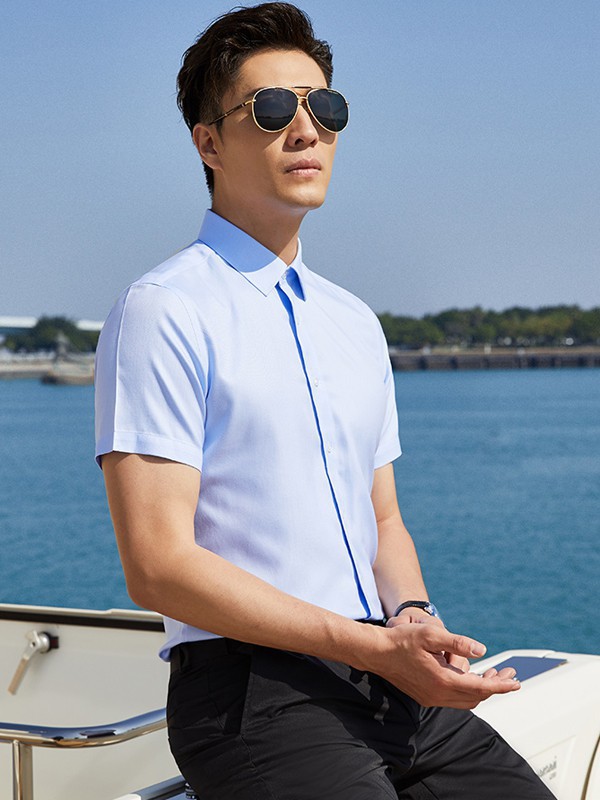 才子男装2022春夏季蓝色衬衫