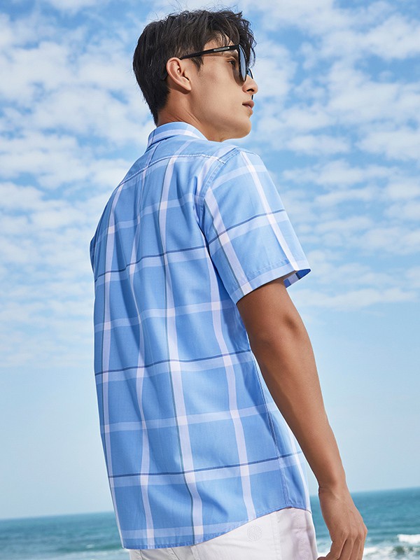 才子男装2023春夏季蓝色衬衫