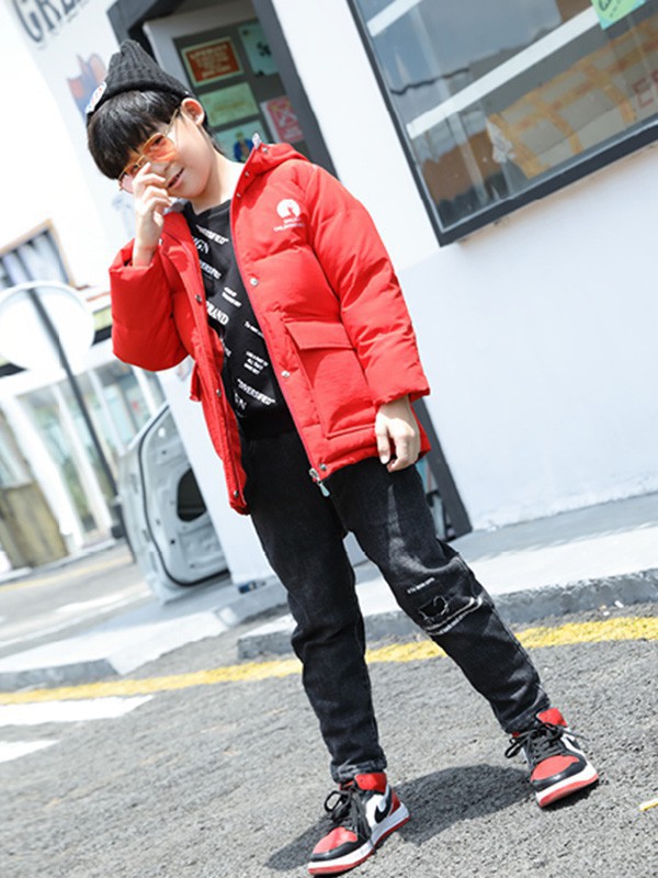 班吉鹿童装2023秋冬季红色棉服