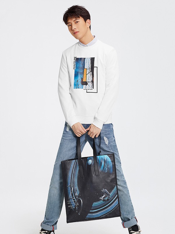 与狼共舞男装2023春夏季白色T恤