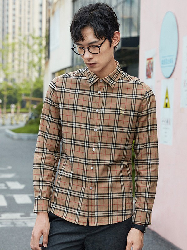 与狼共舞男装2023春夏季棕色衬衫