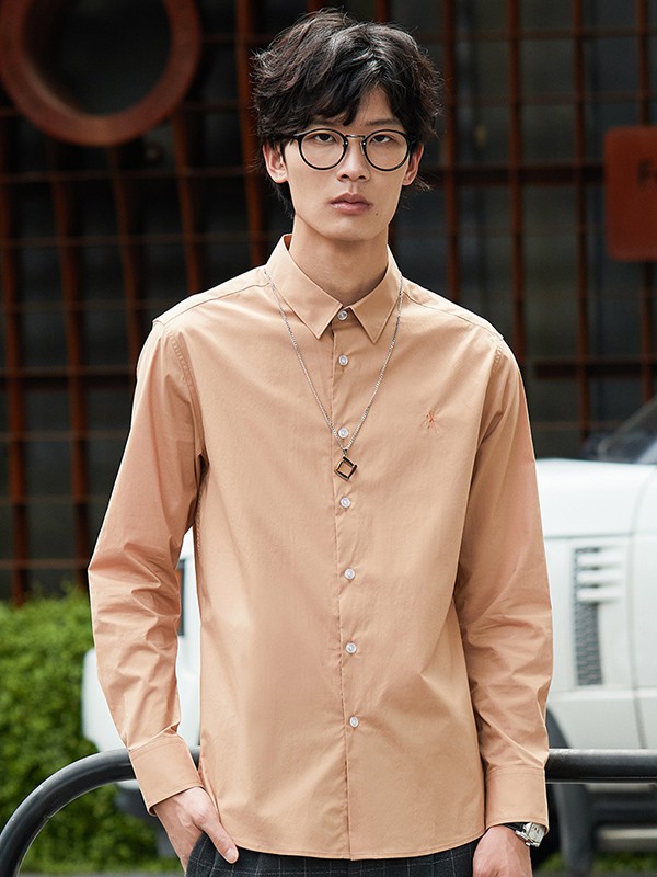 与狼共舞男装2023春夏季卡其色衬衫