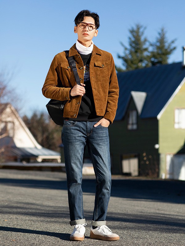 与狼共舞男装2023春夏季藏蓝色长裤