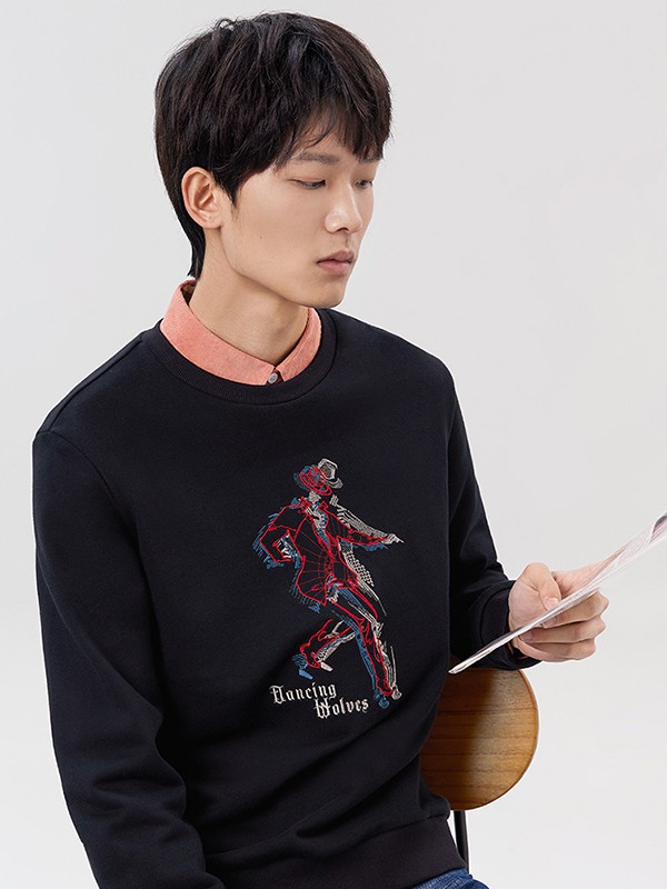 与狼共舞男装2023春夏季黑色T恤