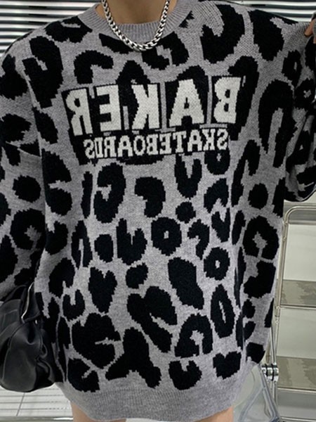 潮流前线休闲装2022秋冬季灰色毛衣