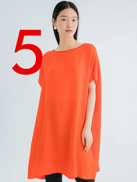 安瑞井女装2023春夏季橙色连衣裙