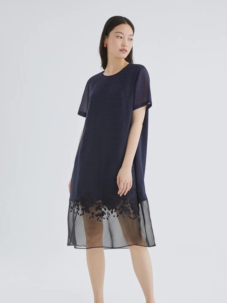 安瑞井女装2023春夏季黑色连衣裙