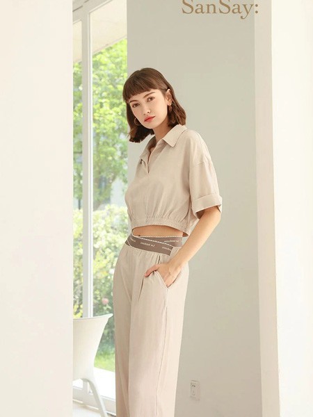 桑索2023春夏季卡其色polo衫