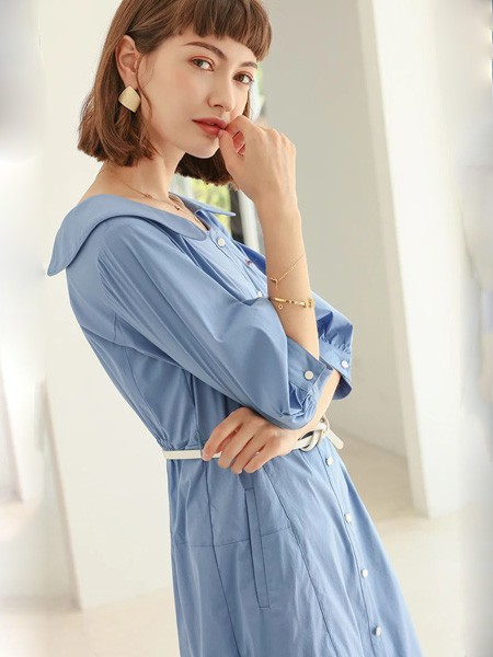 桑索2023春夏季蓝色连衣裙