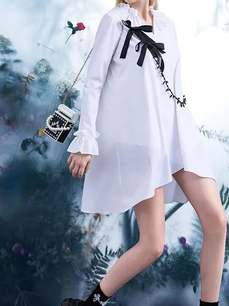 百丝女装2023春夏季白色连衣裙