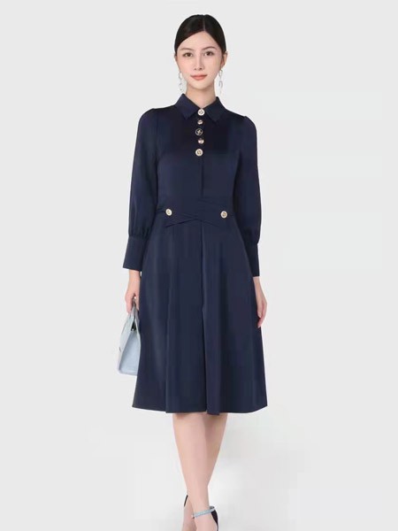 红凯贝尔女装2023春夏季黑色连衣裙