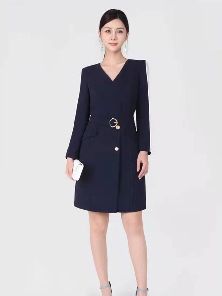 红凯贝尔女装2023春夏季黑色连衣裙