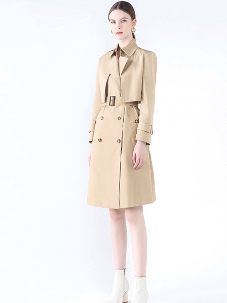 红凯贝尔女装2023春夏季卡其色大衣