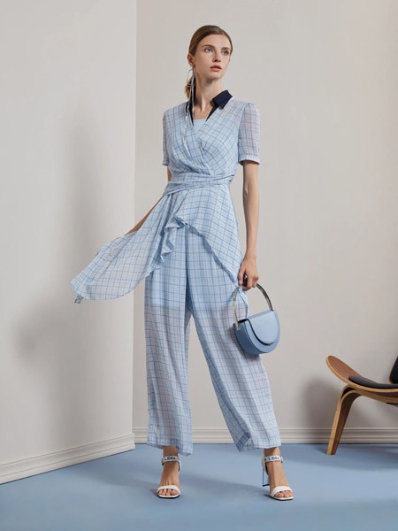 莱芙.艾迪儿女装2023春夏季蓝色阔腿裤