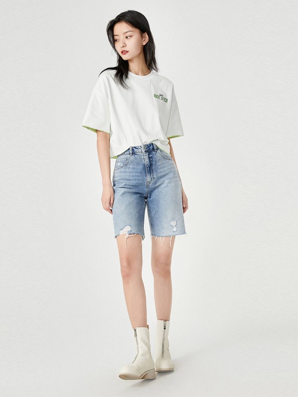 ONLY女装2023春夏季蓝色短裤