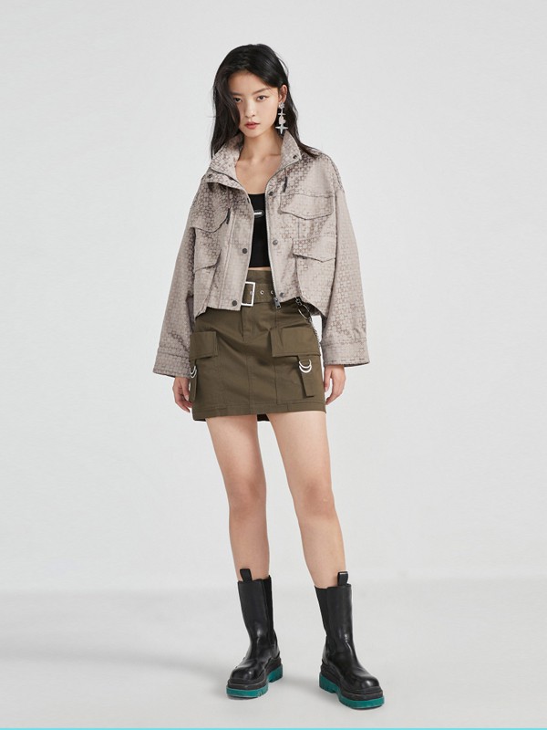 ONLY女装2023春夏季军绿色短裙